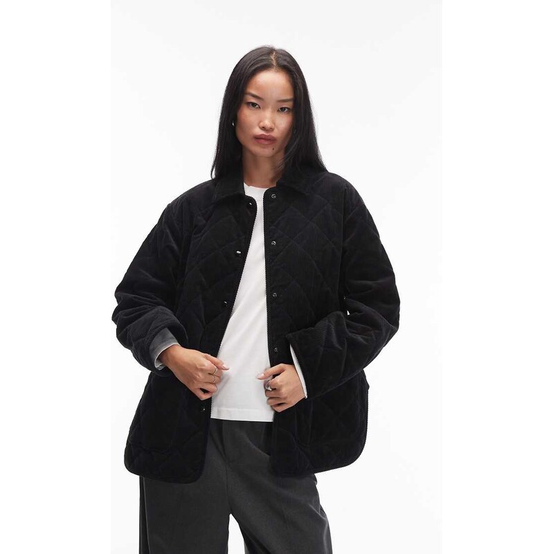 ARKET quilted cord oversized jacket with contrast collar in black 113263131
