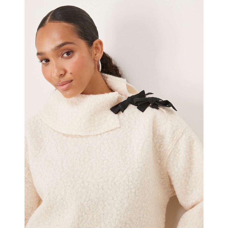 Ghospell knitted jumper with tie detail in cream-White