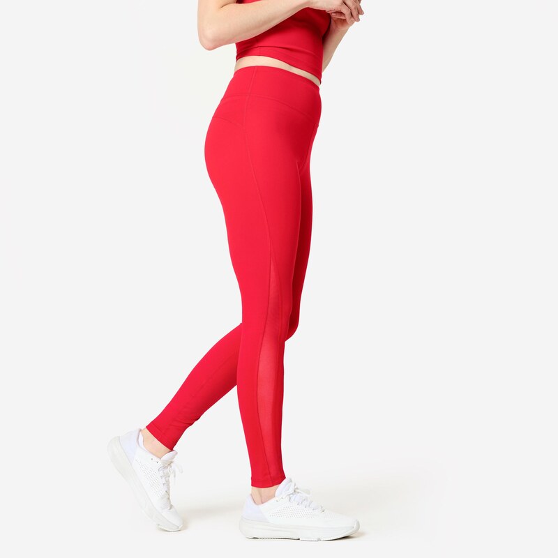 DOMYOS Dámské fitness legíny s vyšším pasem a síťovaným dílem 108588120