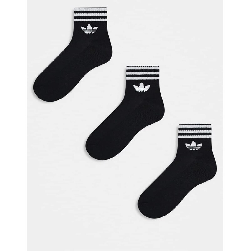 adidas Originals adicolor Trefoil 3 pack ankle socks in black 108592384