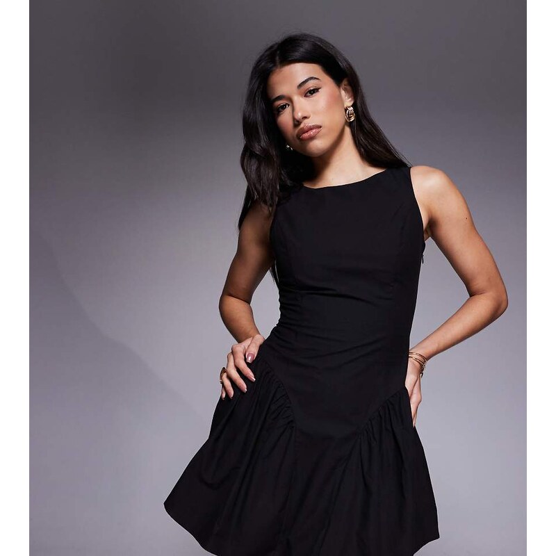 The Frolic exclusive bengaline sleeveless slash neck hip pleat detail 109475869