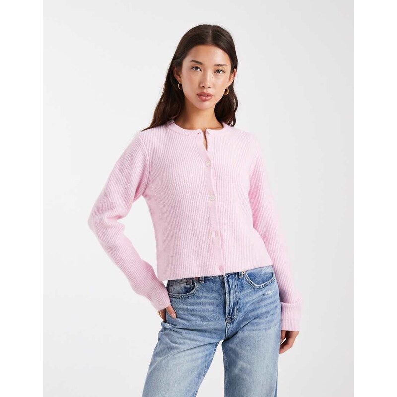 Pieces soft knit long sleeve cardigan in rose pink