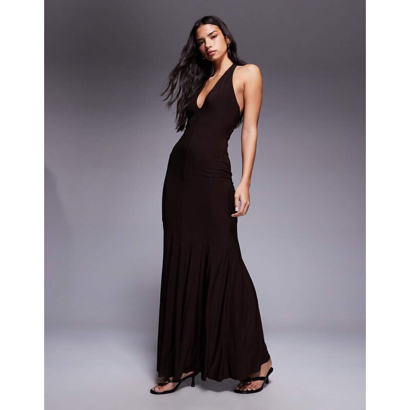 Fashionkilla exclusive double sculpted slinky plunge halterneck