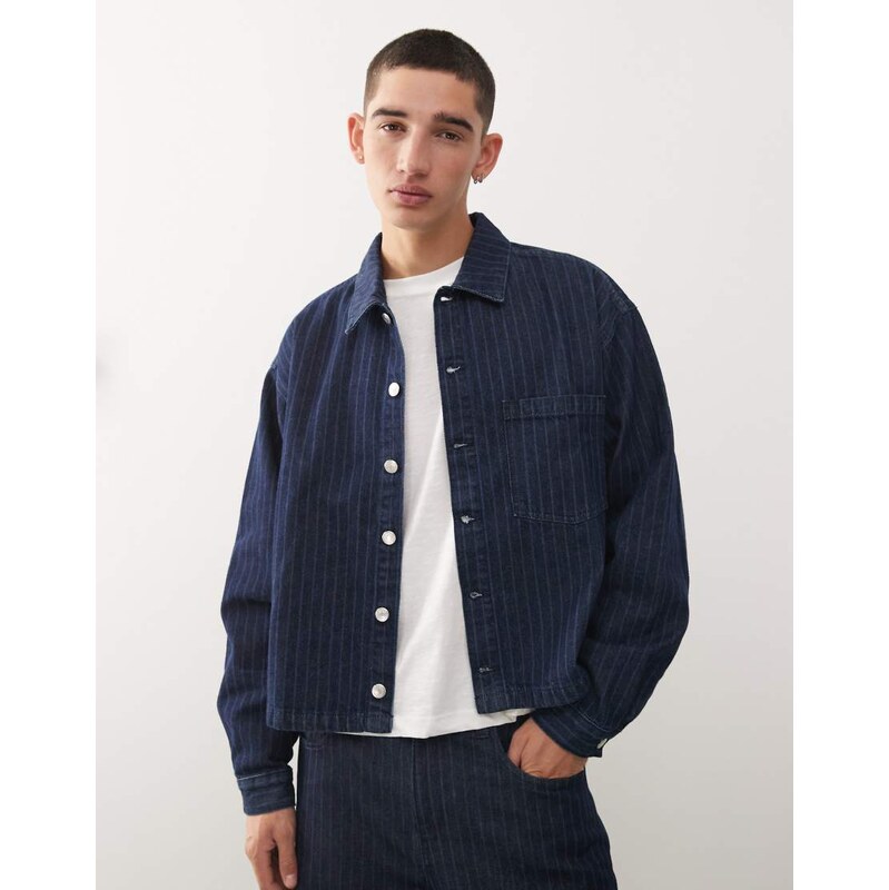 Reclaimed Vintage boxy denim jacket co-ord in blue pinstripe