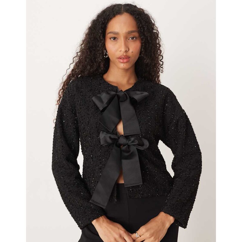 Vila bow front woven top in black 115560975