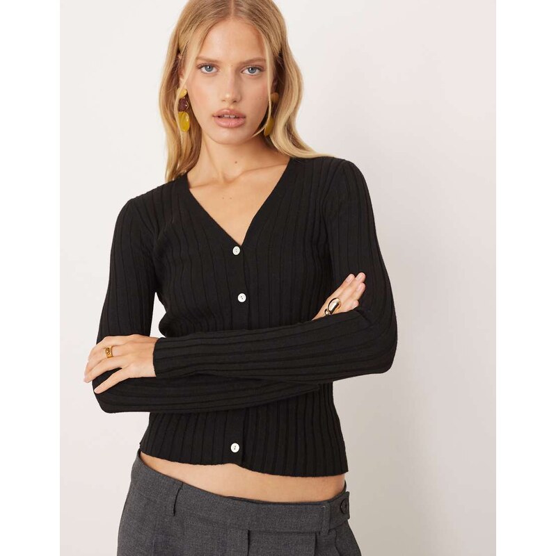 Mango ribbed v neck cardigan in black 108592905