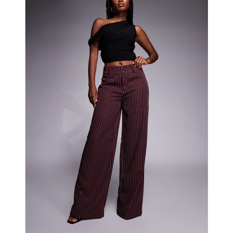 Princess Polly Lorenne mid rise tailored wide leg trousers in burgundy 108593067