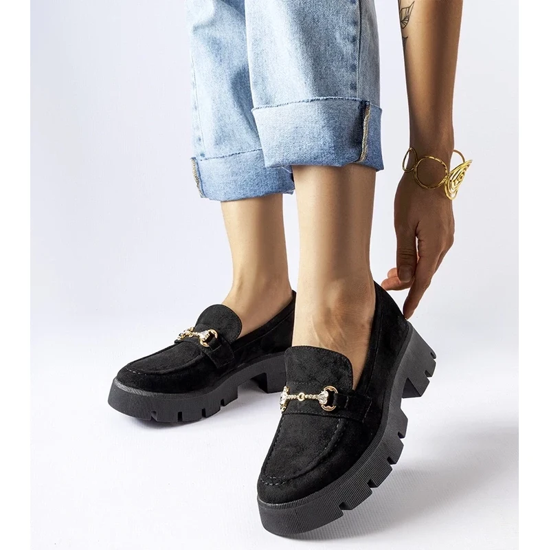 Gemre Black loafers with buckle and rhinestones Gaiola