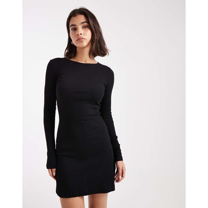 Brave Soul long sleeve jersey mini dress in black 108841095