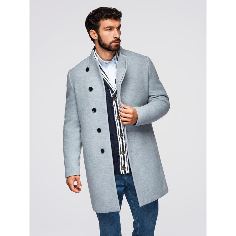 Ombre Mens coat with high collar and asymmetrical fastening -