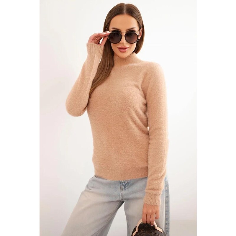 MladaModa Alpaka svetr se stojáčkem model F3626A barva camel
