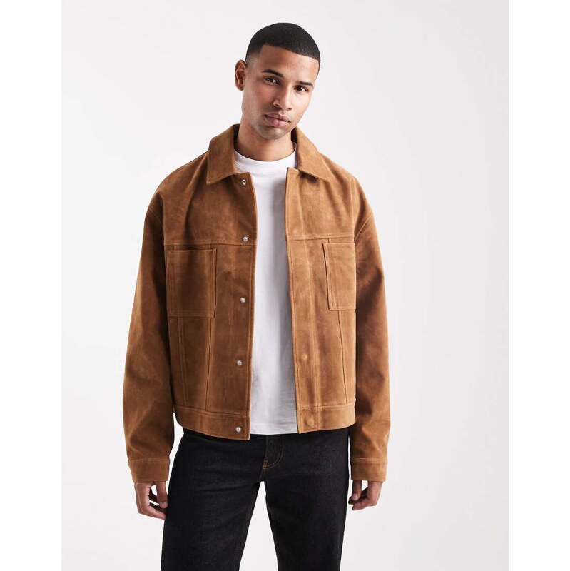 ASOS DESIGN faux suede harrington jacket in brown