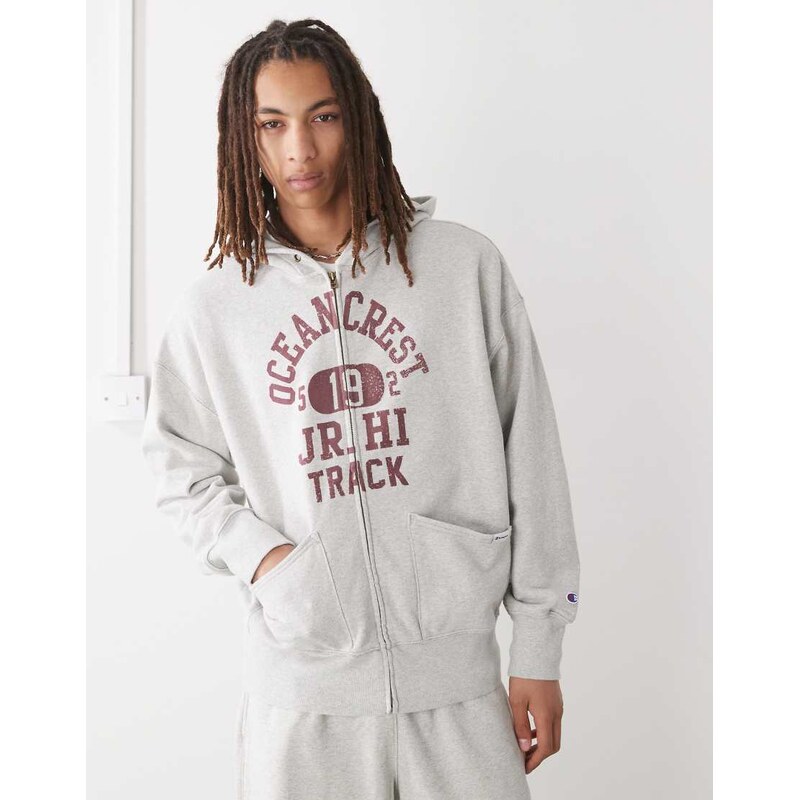 Champion full zip graphic hoodie in grey