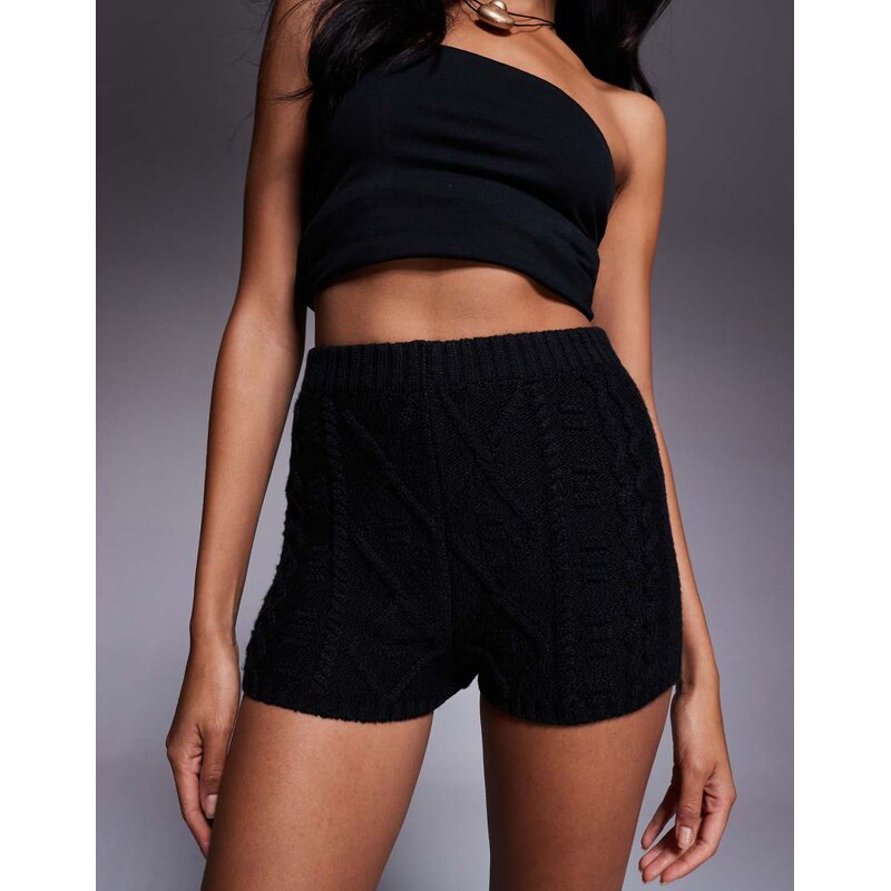 AFRM heavy cable knit hot pant short co-ord in back-Black 113263230