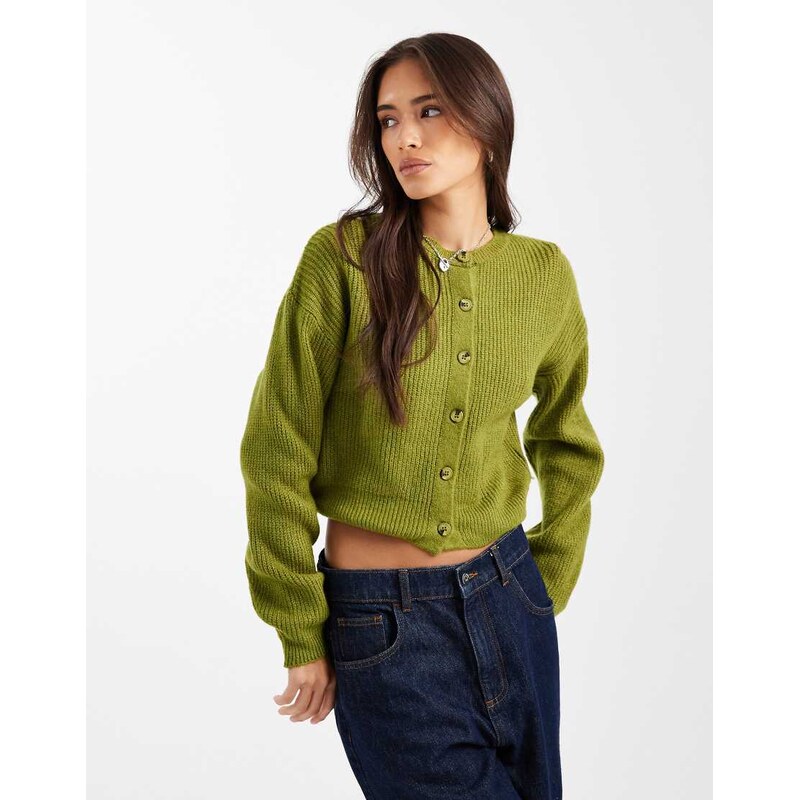 ASOS DESIGN knitted cardigan with cocoon sleeve in olive-Green