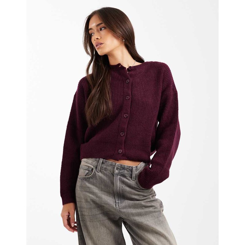 ASOS DESIGN knitted cardigan with cocoon sleeve in wine-Red