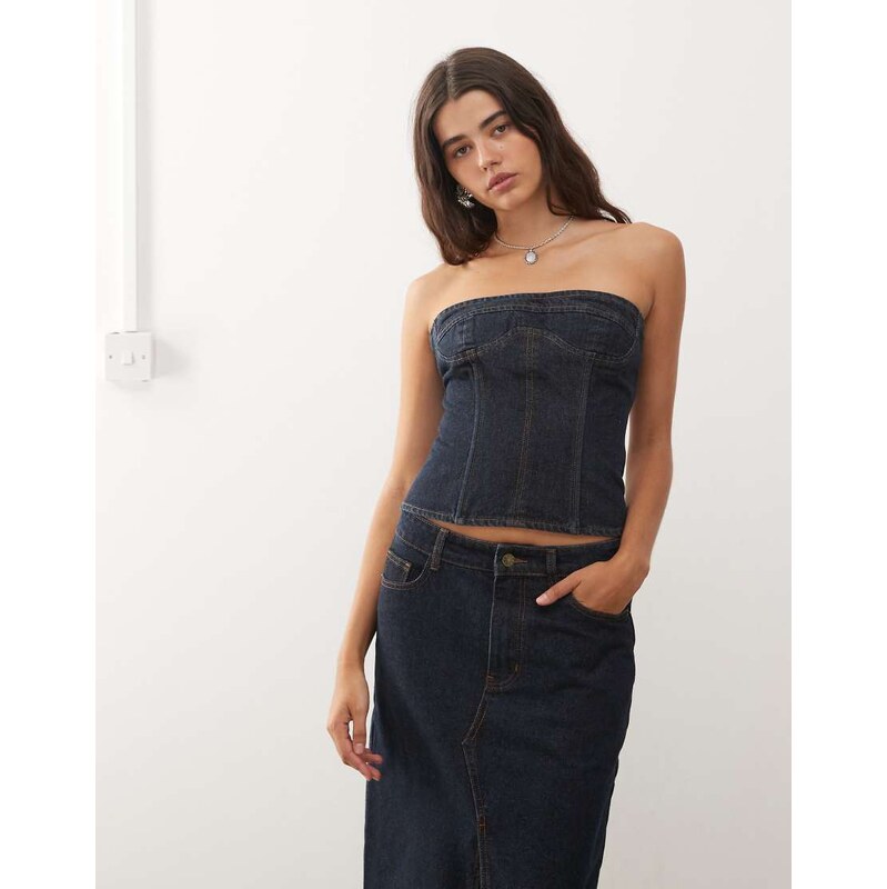 Lioness Sweetness seam detail bandeau top co-ord in indigo wash-Blue 108617924
