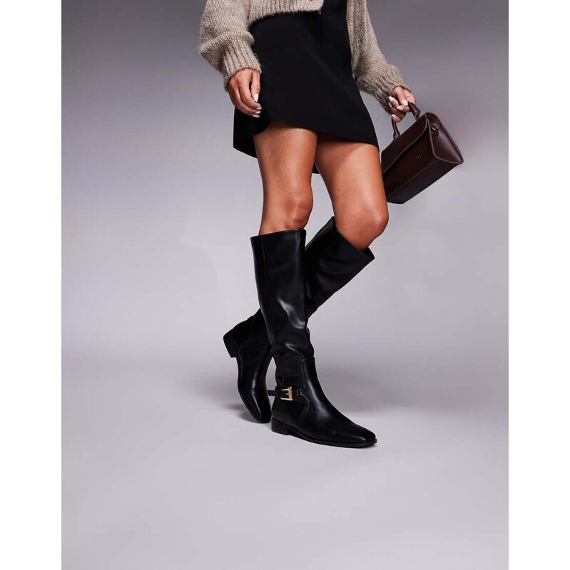 Public Desire Mackie knee boots with buckle in black