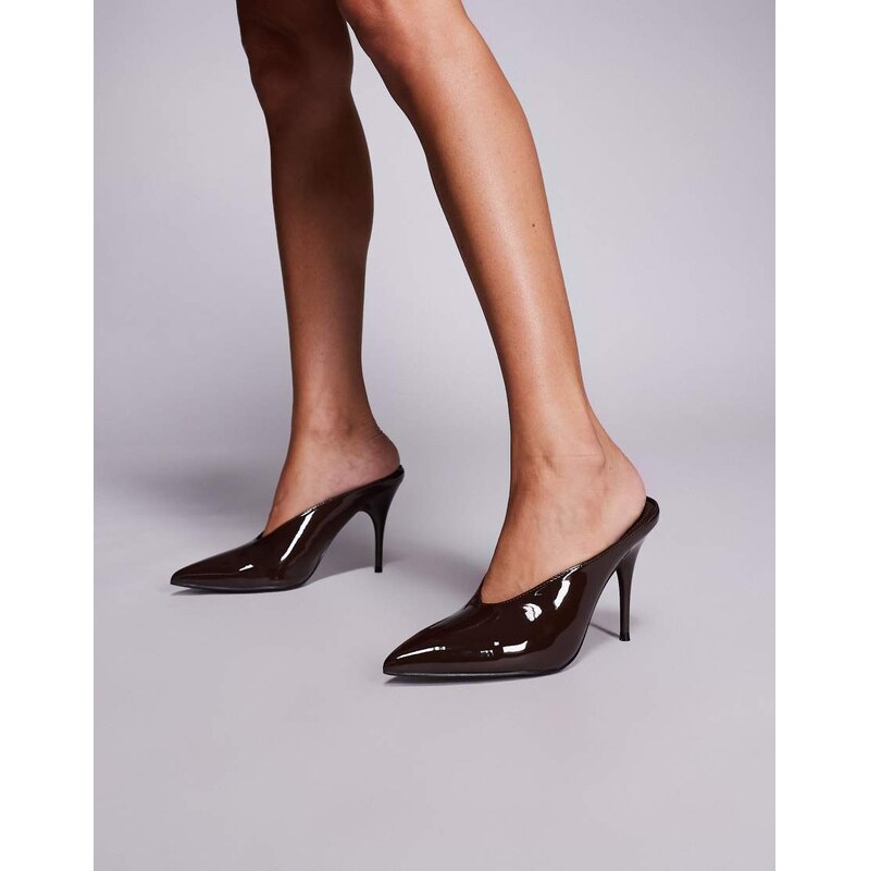 Public Desire pointed court shoes in brown patent 113262103