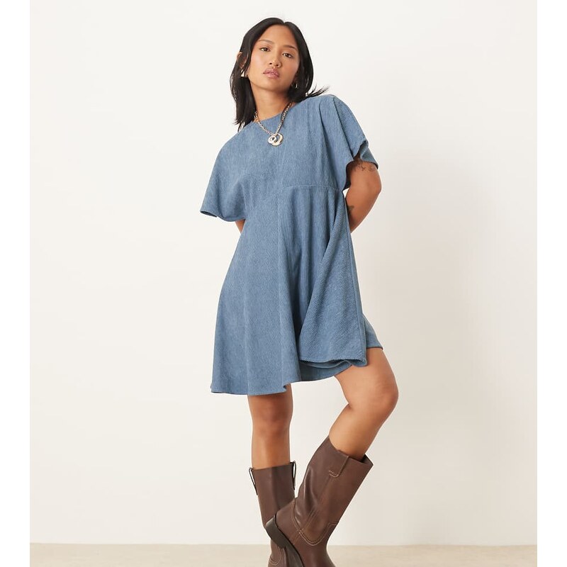 ASOS Petite ASOS DESIGN Petite cord t-shirt mini dress with stitching 115513315