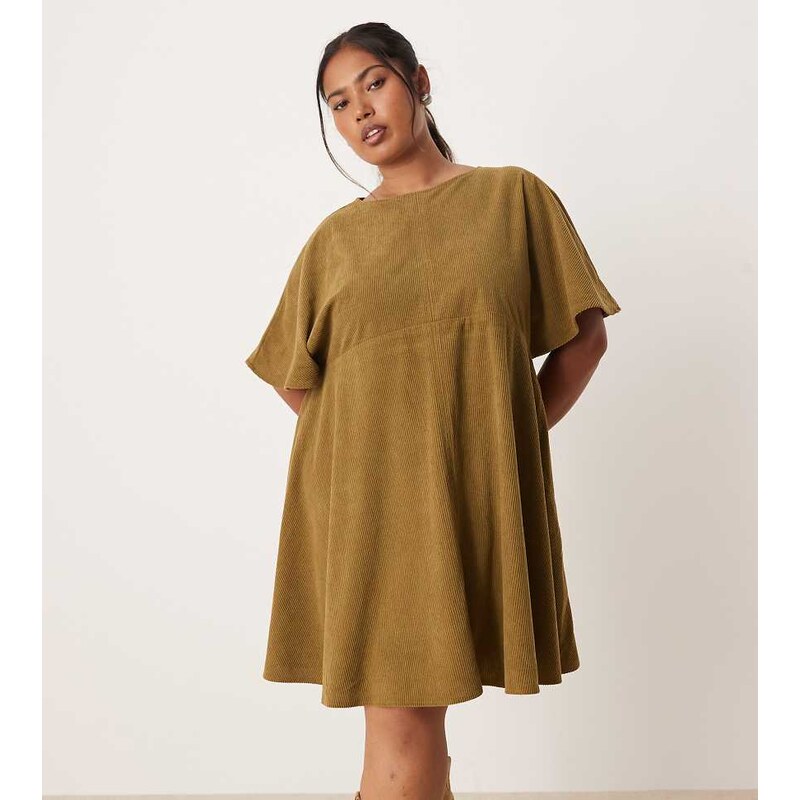 ASOS Curve ASOS DESIGN Curve cord t-shirt mini dress with stitching 115513308