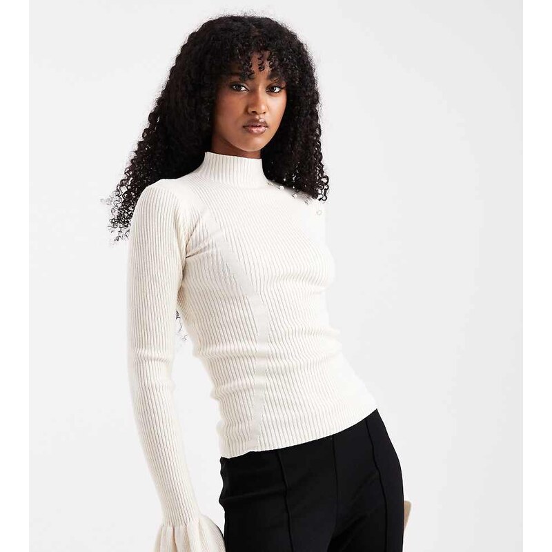 The Frolic exclusive ribbed knit pearl detail flare sleeve