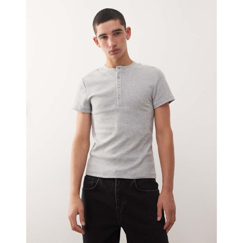 COLLUSION Ribbed muscle short sleeve henley t-shirt top in grey