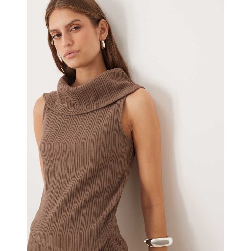 ASOS DESIGN Supersoft brushed mixed rib cowl neck top in