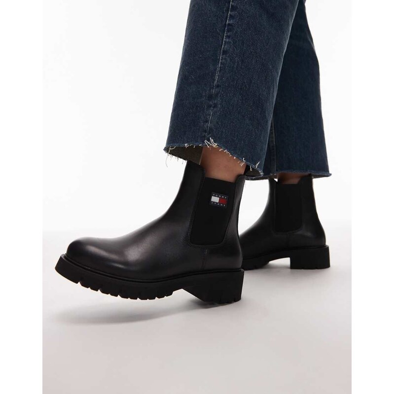 Tommy Jeans leather chelsea boots in black 108617996