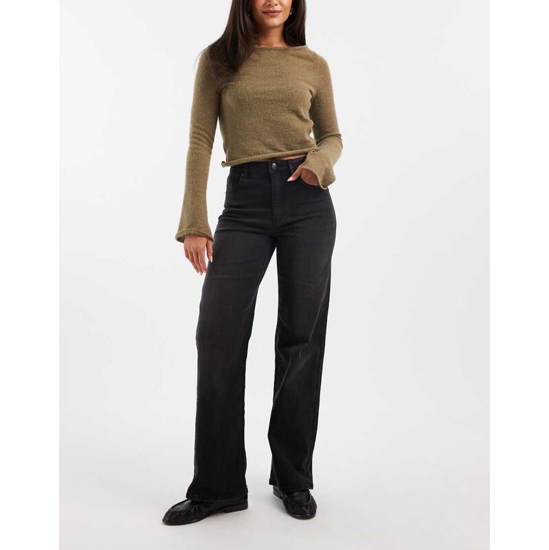 ONLY Juicy high waist wide leg jeans in washed black
