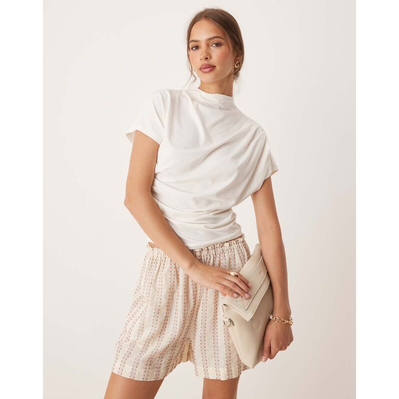 ASOS DESIGN twist shoulder drapey top in cream-White