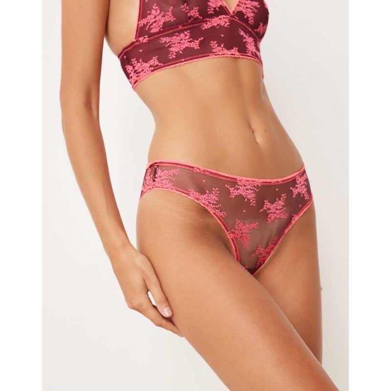 Free People talk about it floral lace bikini brief in zinfandel-Red 108623630