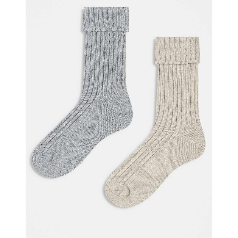 ASOS DESIGN 2 pack wool boot ankle socks in light grey and oatmeal 108623484