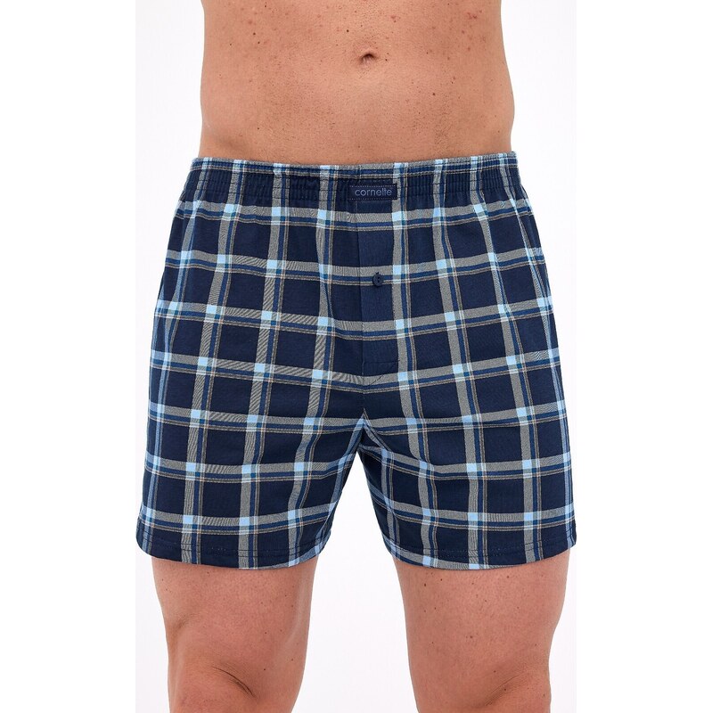Cornette Tmavě modré pánské kárované trenýrky Comfort 008/322