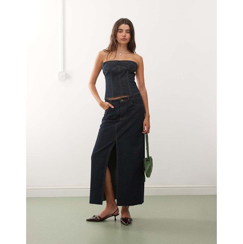 Lioness Super Sweet split front denim maxi skirt co-ord in indigo wash 115733436
