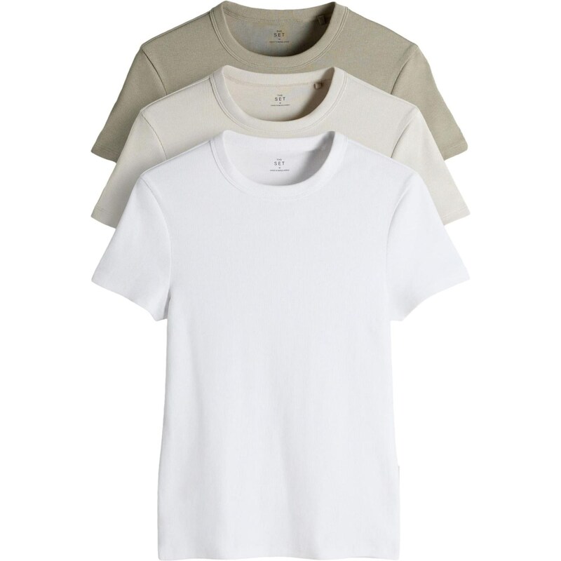 The Set Tričko krémová / khaki / bílá