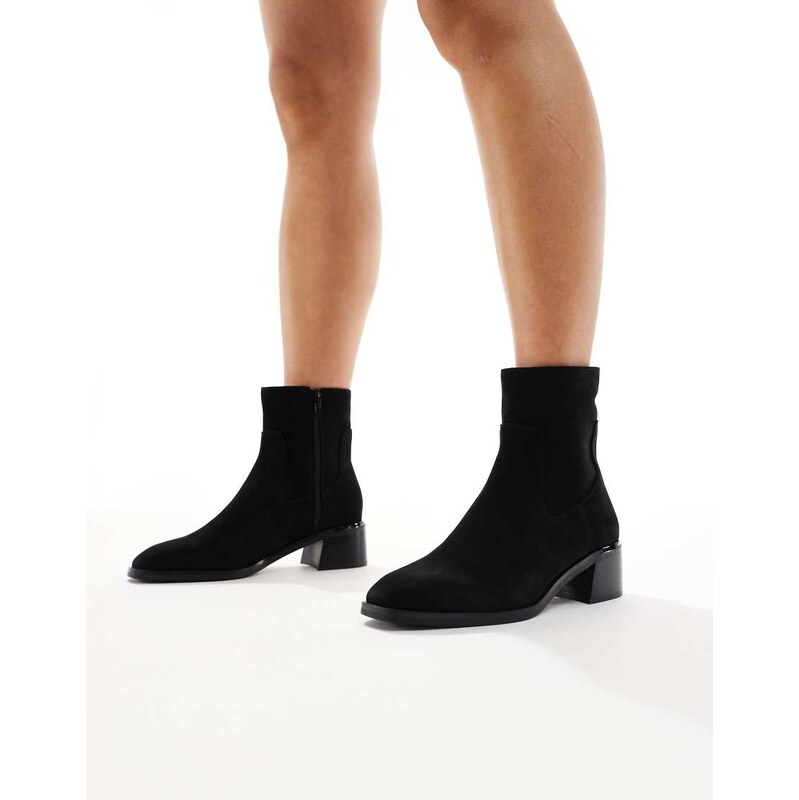 ALDO Meraendar block heel ankle boots with metal detail in black suede 108623404