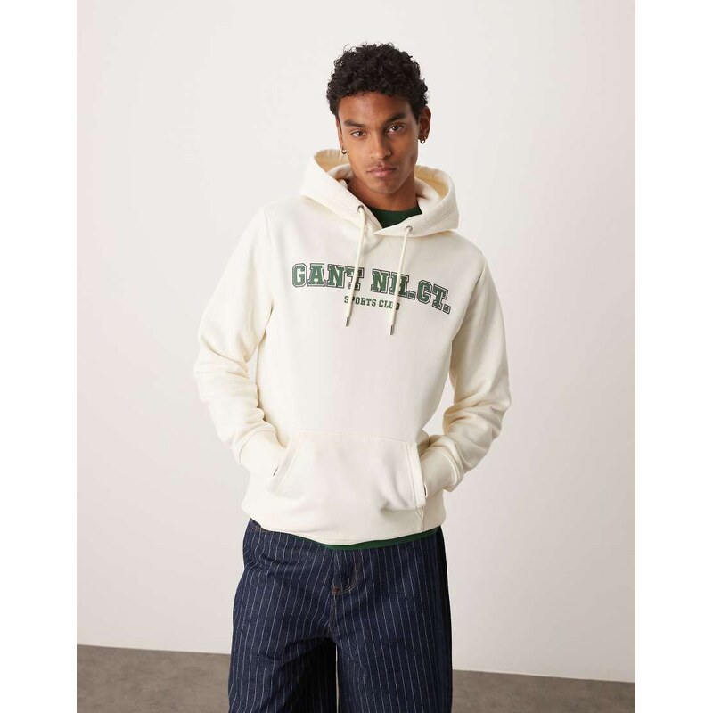 GANT collegiate logo hoodie in cream-White