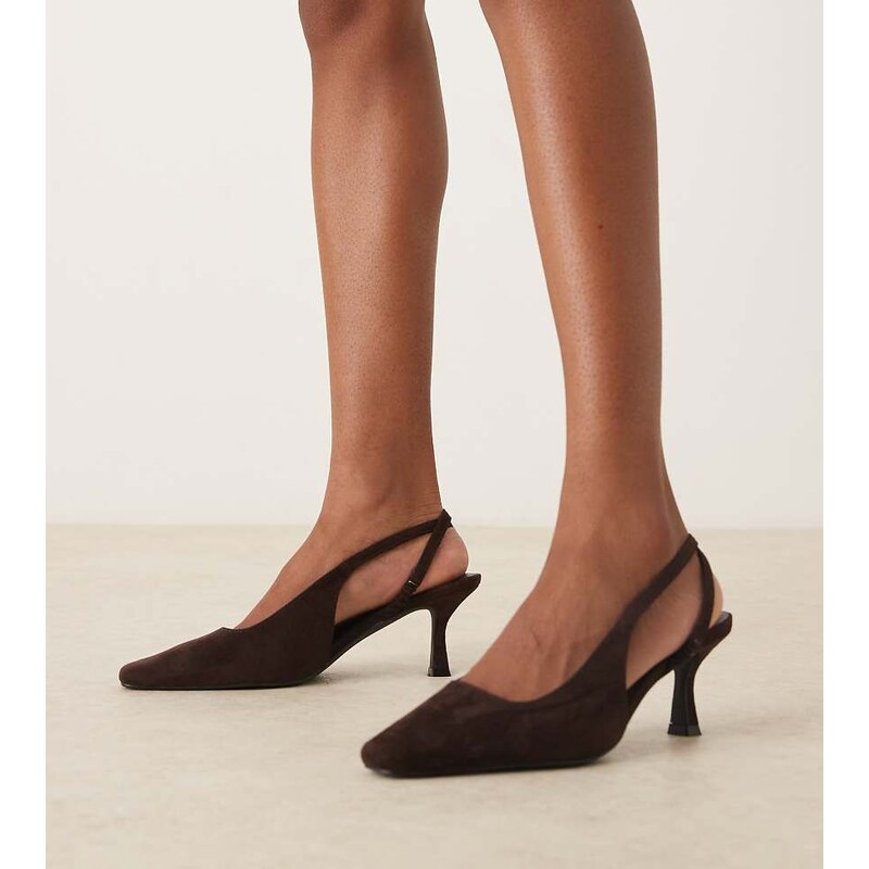 Glamorous Wide Fit slingback kitten heeled shoes in expresso