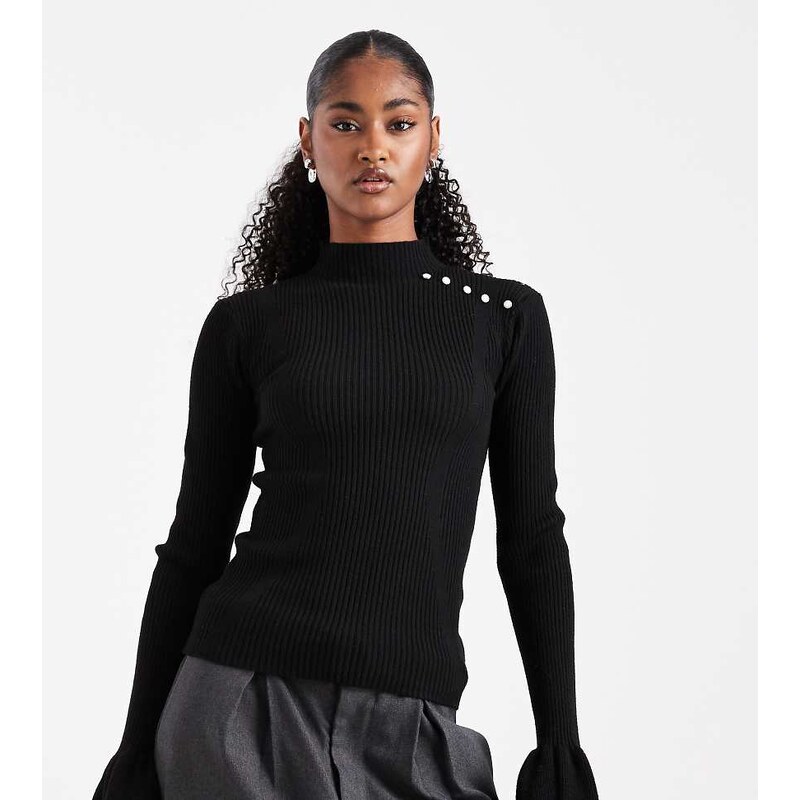 The Frolic exclusive ribbed knit pearl detail flare sleeve