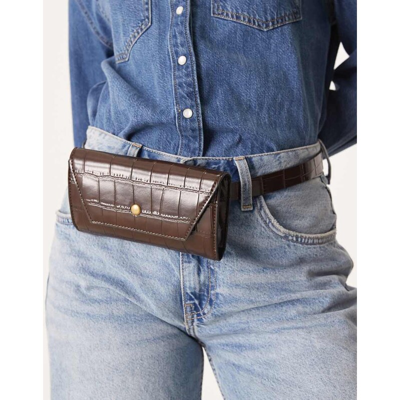 ASOS DESIGN oversized croc belt bag in chocolate-Brown 108623441