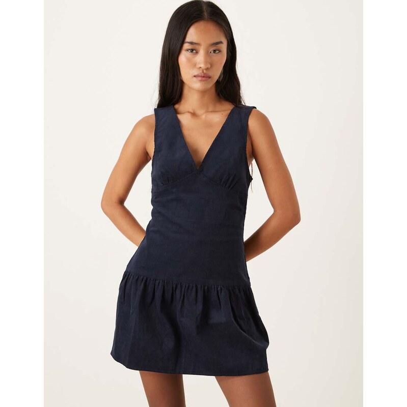 Motel Sarabi cord mini dress in navy