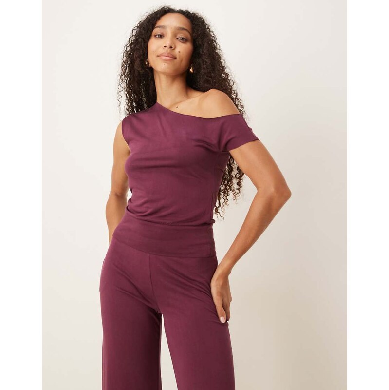 Motel Elysian Asyum off shoulder top in plum-Purple 108623495