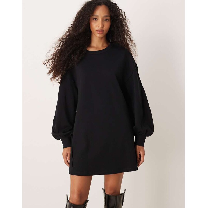 ASOS DESIGN cotton trapeze sweat mini dress in black