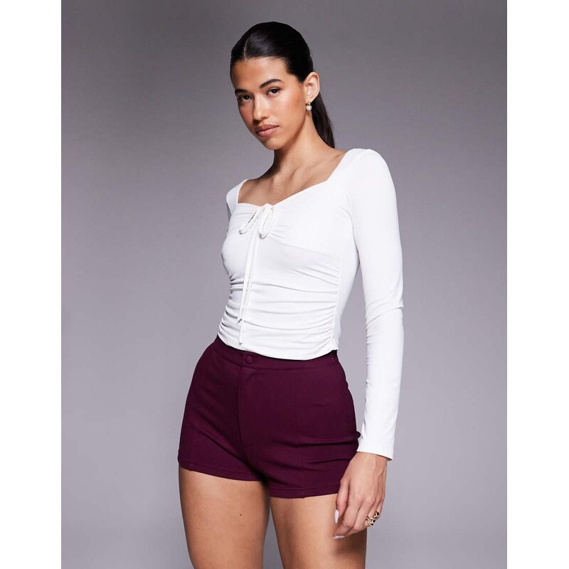 ASOS DESIGN ponte seamed hot pant short in burgundy-Red