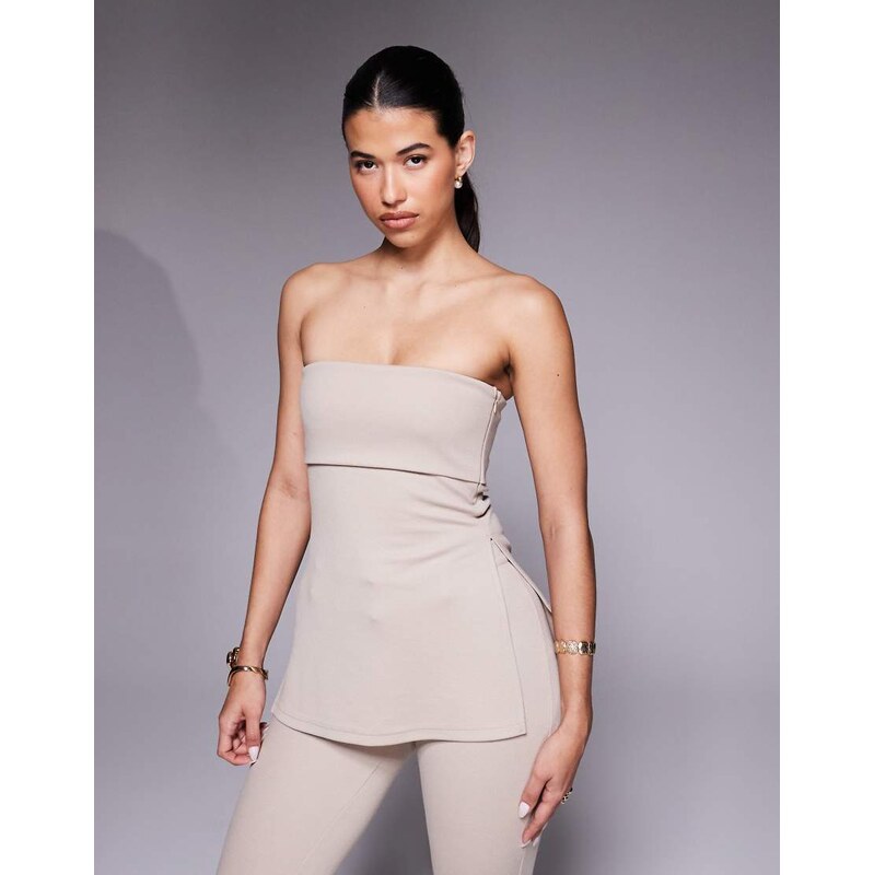 ASOS DESIGN co-ord jersey twill fold over longline bandeau top