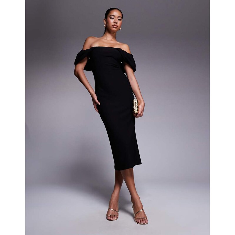Forever New bardot midaxi dress in black 109581041