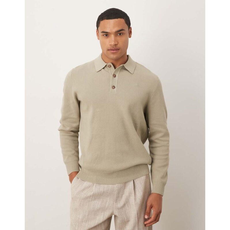 ASOS DESIGN relaxed knitted polo shirt in sage-Green
