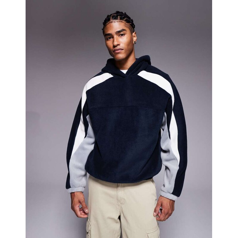 ASOS DESIGN relaxed fleece hoodie with colour block in navy