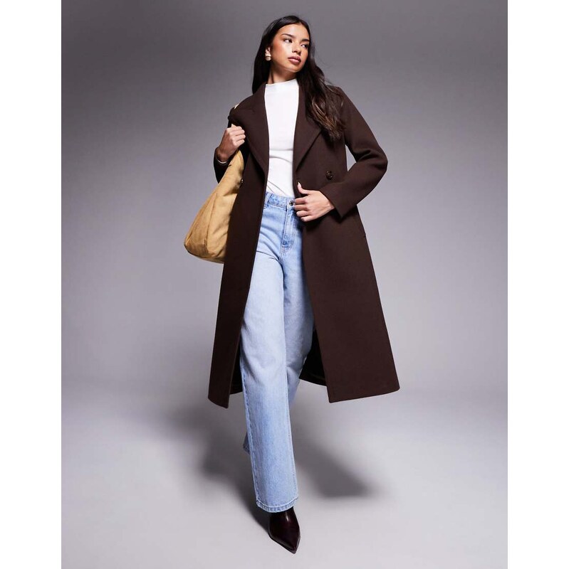 Forever New formal wrap coat in warm chocolate brown